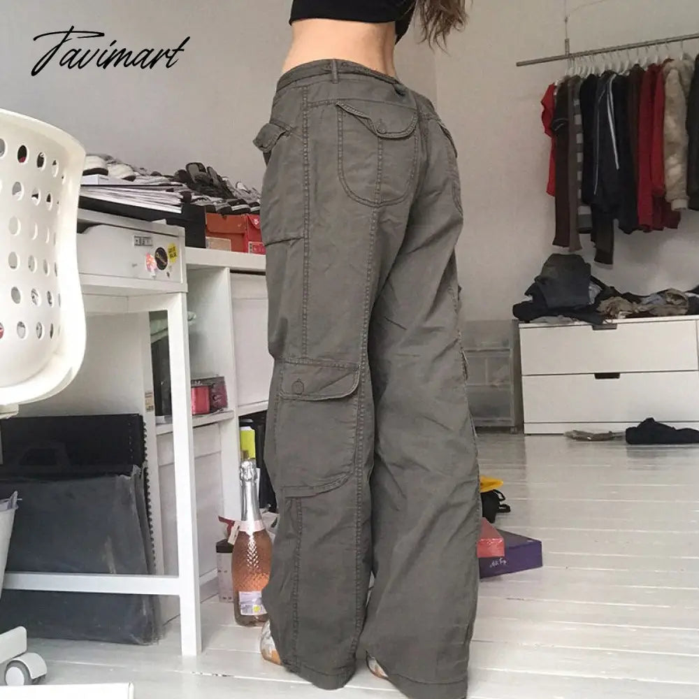 vzyzv  Casual Pocket Overalls Straight Oversized Pants Retro Harajuku Low Waist Longwide Leg Pants Loose Jeans Streetwear Women