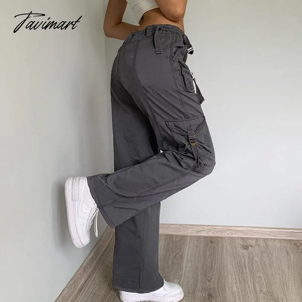 vzyzv  Casual Pocket Overalls Straight Oversized Pants Retro Harajuku Low Waist Longwide Leg Pants Loose Jeans Streetwear Women