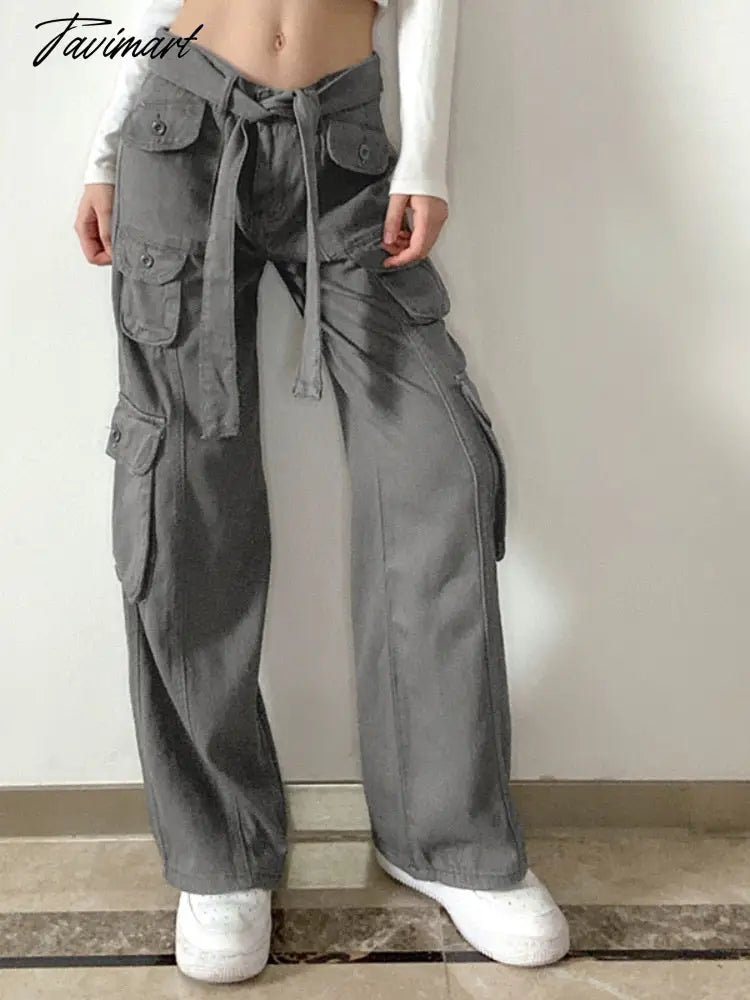 vzyzv  Casual Pocket Overalls Straight Oversized Pants Retro Harajuku Low Waist Longwide Leg Pants Loose Jeans Streetwear Women