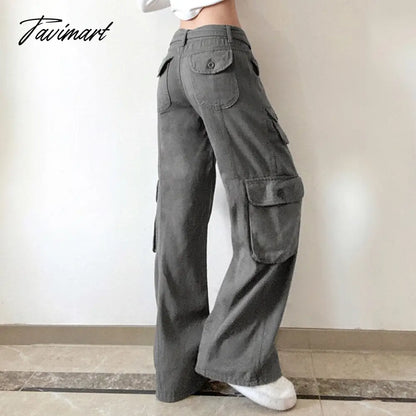 vzyzv  Casual Pocket Overalls Straight Oversized Pants Retro Harajuku Low Waist Longwide Leg Pants Loose Jeans Streetwear Women