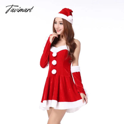 vzyzvChristmas Cosplay Dress Set Women Corduroy Sexy Backless Mini Skirt Santa Suit Ladies Performance Show Party Role Play Dress