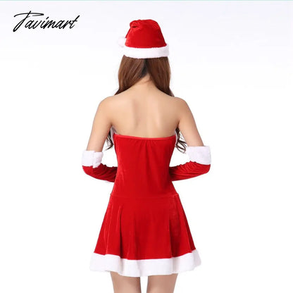 vzyzvChristmas Cosplay Dress Set Women Corduroy Sexy Backless Mini Skirt Santa Suit Ladies Performance Show Party Role Play Dress