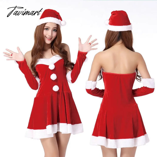 vzyzvChristmas Cosplay Dress Set Women Corduroy Sexy Backless Mini Skirt Santa Suit Ladies Performance Show Party Role Play Dress