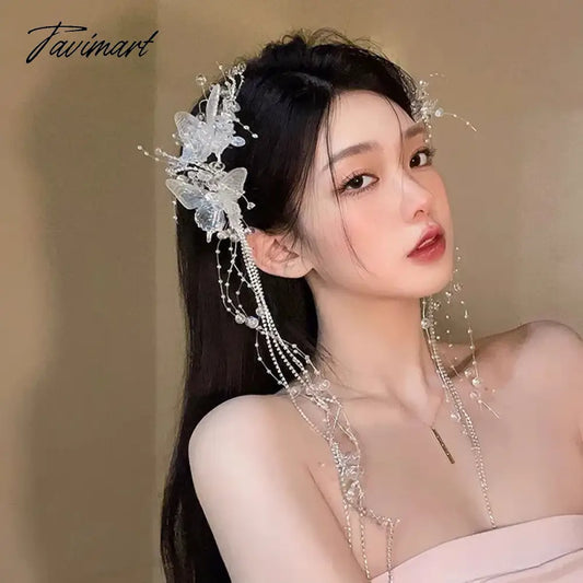 vzyzv Crystal Hairpin Butterfly Tassel Pair Clip Korean Bridal Headdress Women Hair Decoration Wedding Hair Accessories Headwear