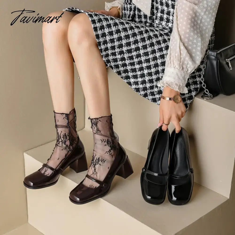 vzyzv Dark brown retro Mary Jane high heels simple and comfortable women's single shoes