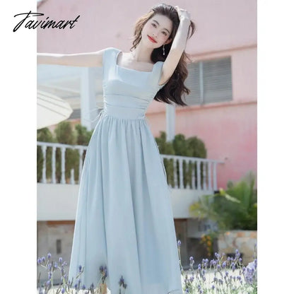 vzyzv Dress Female Summer New French Romantic Retro Simple and Thin Solid Color Square Collar Long Dress