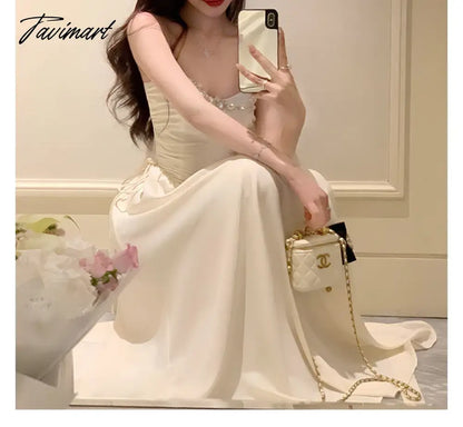 vzyzvElegant Dresses for Women Sleeveless Party French Style Dress Fairycore Folds Midi Spaghetti Strap New Spring Summer Dress