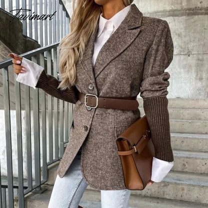 vzyzv Elegant Office Lady Commute Retro Overcoat Women Winter Single-Breasted Woolen Coat Fashion Patchwork Knitted Long Sleeve Jacket