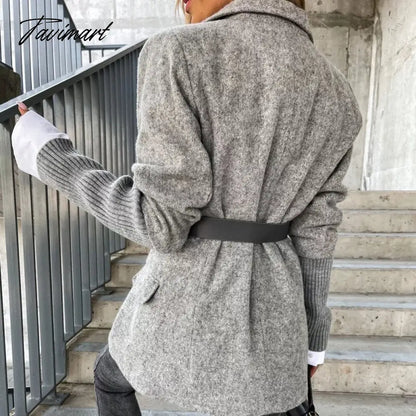 vzyzv Elegant Office Lady Commute Retro Overcoat Women Winter Single-Breasted Woolen Coat Fashion Patchwork Knitted Long Sleeve Jacket