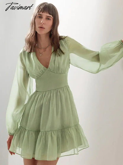 vzyzvElegant Satin Mesh High Waist Dress Spring/Autumn Women French Palace Wind A-line Skirt Party Resort Mini Dresses A1930