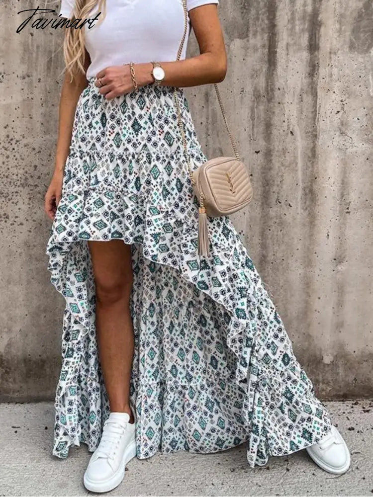 vzyzv Elegant Temperament Flowy Irregular Draped Ruffle Skirt Spring Summer New Flower Print Party Dress Dropshipping