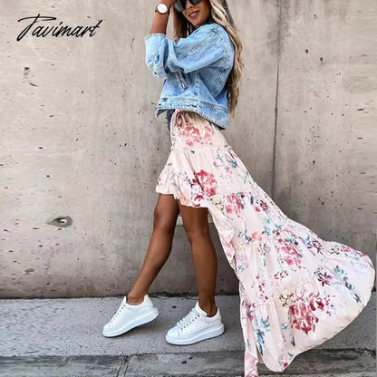 vzyzv Elegant Temperament Flowy Irregular Draped Ruffle Skirt Spring Summer New Flower Print Party Dress Dropshipping