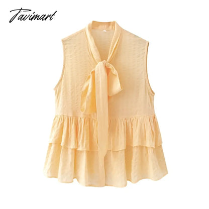 vzyzvElegant Tie a Bow Deep Ruffled Vintage Sleeveless Blouseрубашка женская  Shirt Spring Summer  Chic Tops