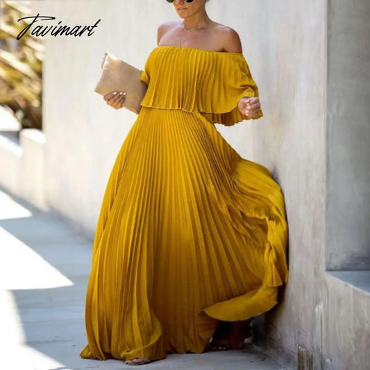 vzyzvEuropean And American Spring New Women's Fashion Sexy Strapless Solid Color One Shoulder Folds Chiffon Evening Dress Dress