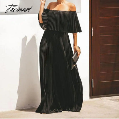 vzyzvEuropean And American Spring New Women's Fashion Sexy Strapless Solid Color One Shoulder Folds Chiffon Evening Dress Dress