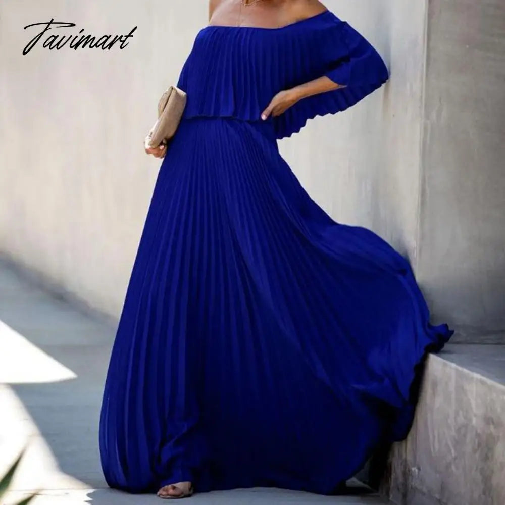 vzyzvEuropean And American Spring New Women's Fashion Sexy Strapless Solid Color One Shoulder Folds Chiffon Evening Dress Dress