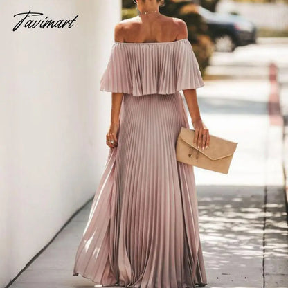 vzyzvEuropean And American Spring New Women's Fashion Sexy Strapless Solid Color One Shoulder Folds Chiffon Evening Dress Dress