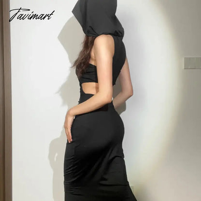 vzyzvEuropean and American style spring new women's fashion openwork sexy crop top hooded slim hip bottom dress