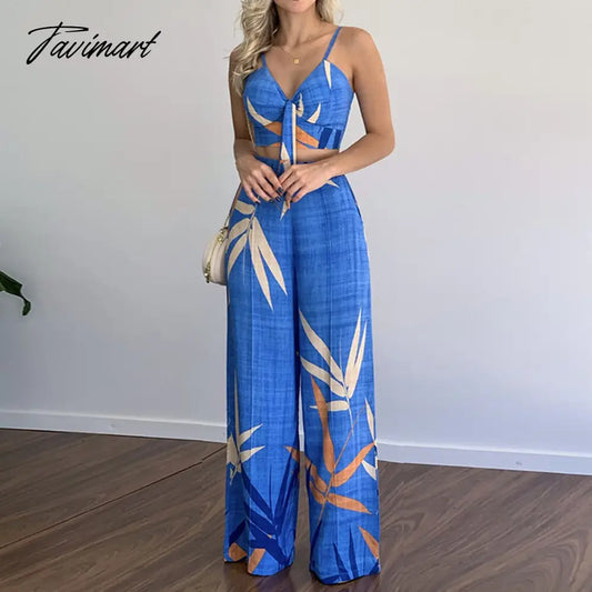 vzyzv European And American Women's New Linen Like Casual Suit V-Neck Short Vest High Waist Printed Wide Leg Pants Two Piece Suit