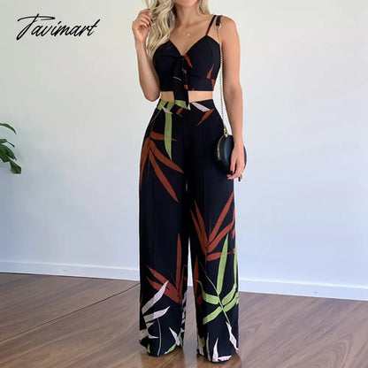 vzyzv European And American Women's New Linen Like Casual Suit V-Neck Short Vest High Waist Printed Wide Leg Pants Two Piece Suit