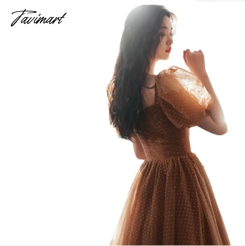 TAVIMART  -  Evening dress Long With Dots With Puffy Sleeves retro engagement dress bridesmaid dress female Vintage Graduation Prom Dress