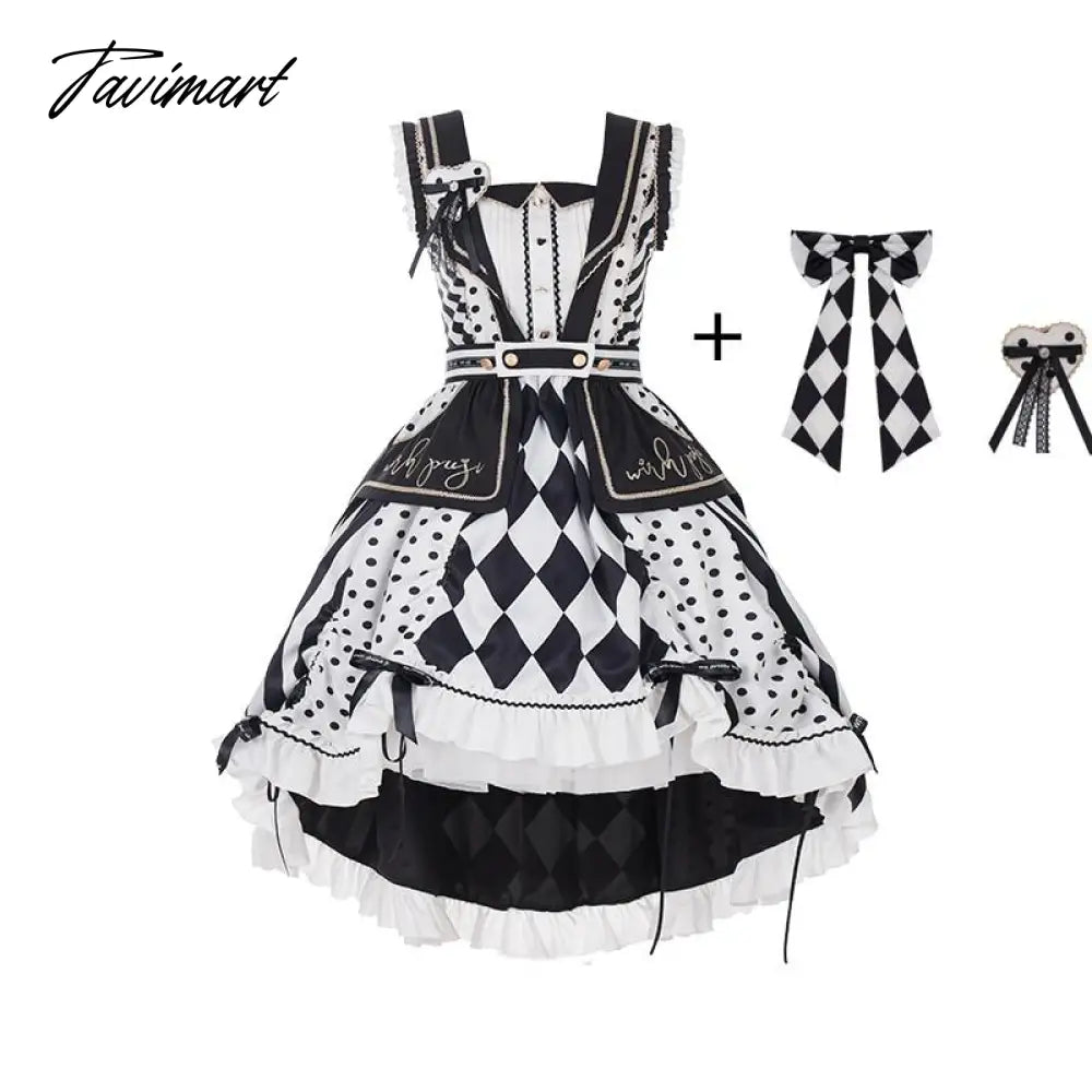 vzyzvFashion Gothic Dot Loli Jsk Tunic Bowknot Spring And Summer Detachable Jsk Sweet Girls Outfit Tea Party Lolitas Dresses