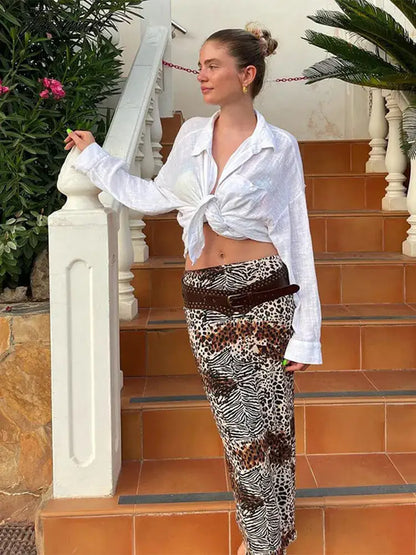 vzyzv -  Fashion Leopard Print High Waist Maxi Skirt Women Vintage Sexy Wrap Hip Half Skirts 2024 Spring Summer Lady Chic High Streetwear