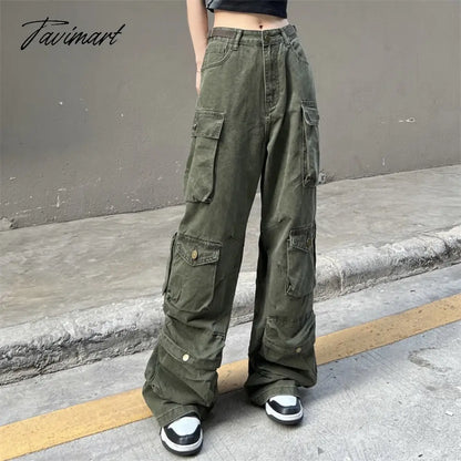 vzyzv Fashion Wide Leg Techwear American Full Length High Street Pockets Cargo Safari Style Straight Vintage Pants Hip Hop Pantalones