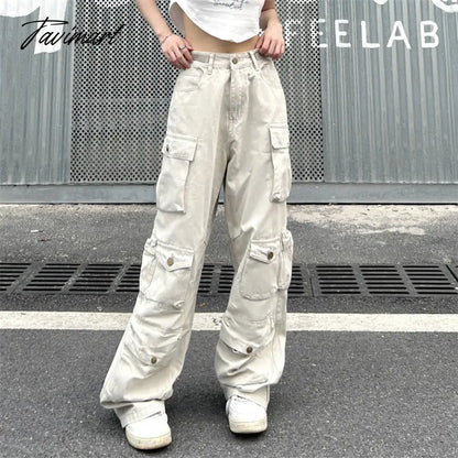 vzyzv Fashion Wide Leg Techwear American Full Length High Street Pockets Cargo Safari Style Straight Vintage Pants Hip Hop Pantalones