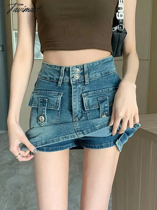 vzyzvFashion Women's Denim Skirt New High Waist Double Buttons Spliced Black Gray Above Knee Skirts Female Tide Summer and Spring