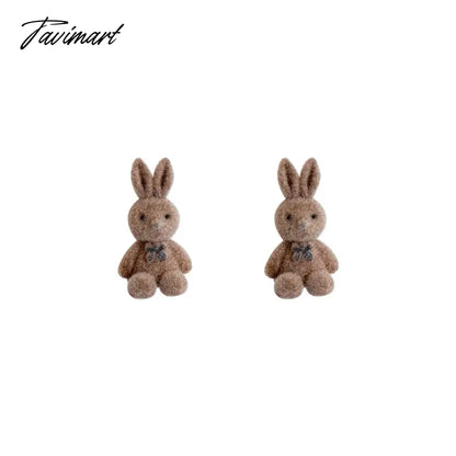 Tavimart Flocking Plush Rabbit Bear Stud Earrings Kawaii Brown Khaki Animal Earrings For Women Girls Korean Earring Jewelry Brincos Gifts