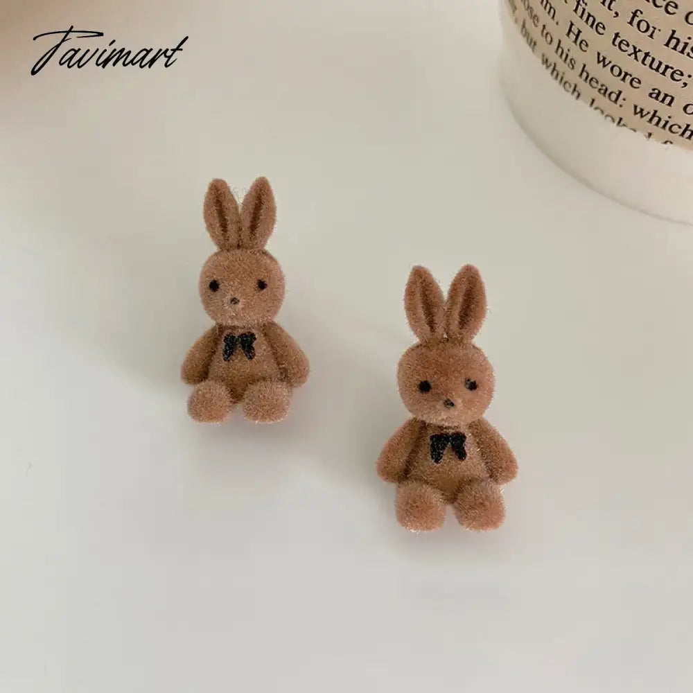 Tavimart Flocking Plush Rabbit Bear Stud Earrings Kawaii Brown Khaki Animal Earrings For Women Girls Korean Earring Jewelry Brincos Gifts