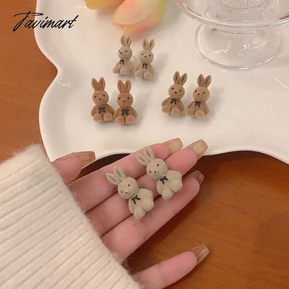 Tavimart Flocking Plush Rabbit Bear Stud Earrings Kawaii Brown Khaki Animal Earrings For Women Girls Korean Earring Jewelry Brincos Gifts