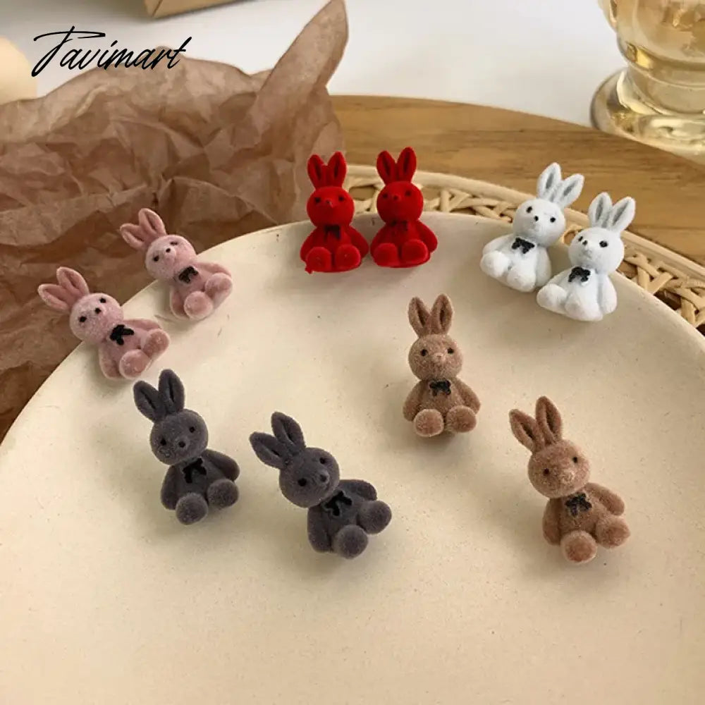 Tavimart Flocking Plush Rabbit Bear Stud Earrings Kawaii Brown Khaki Animal Earrings For Women Girls Korean Earring Jewelry Brincos Gifts