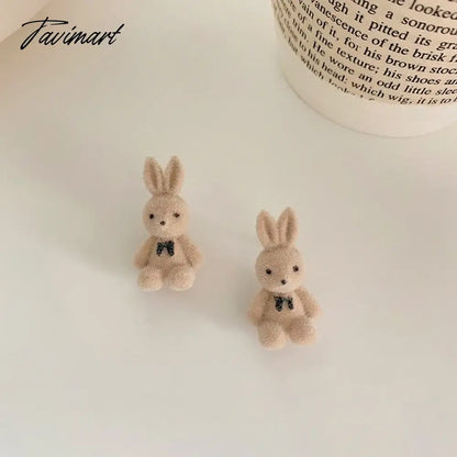 Tavimart Flocking Plush Rabbit Bear Stud Earrings Kawaii Brown Khaki Animal Earrings For Women Girls Korean Earring Jewelry Brincos Gifts