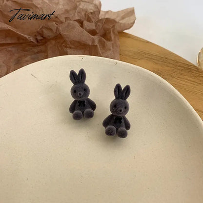 Tavimart Flocking Plush Rabbit Bear Stud Earrings Kawaii Brown Khaki Animal Earrings For Women Girls Korean Earring Jewelry Brincos Gifts