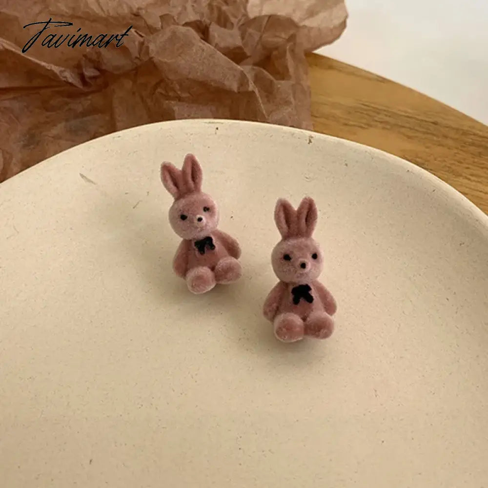 Tavimart Flocking Plush Rabbit Bear Stud Earrings Kawaii Brown Khaki Animal Earrings For Women Girls Korean Earring Jewelry Brincos Gifts