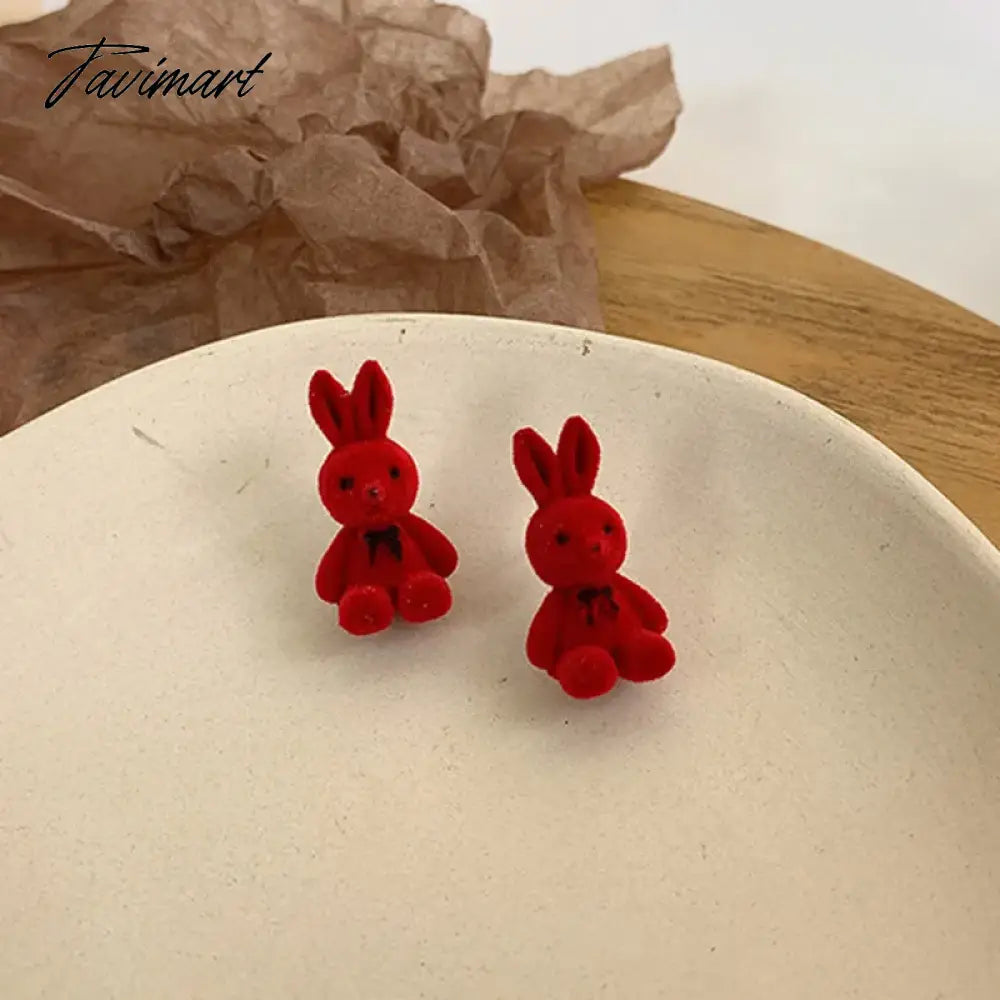 Tavimart Flocking Plush Rabbit Bear Stud Earrings Kawaii Brown Khaki Animal Earrings For Women Girls Korean Earring Jewelry Brincos Gifts