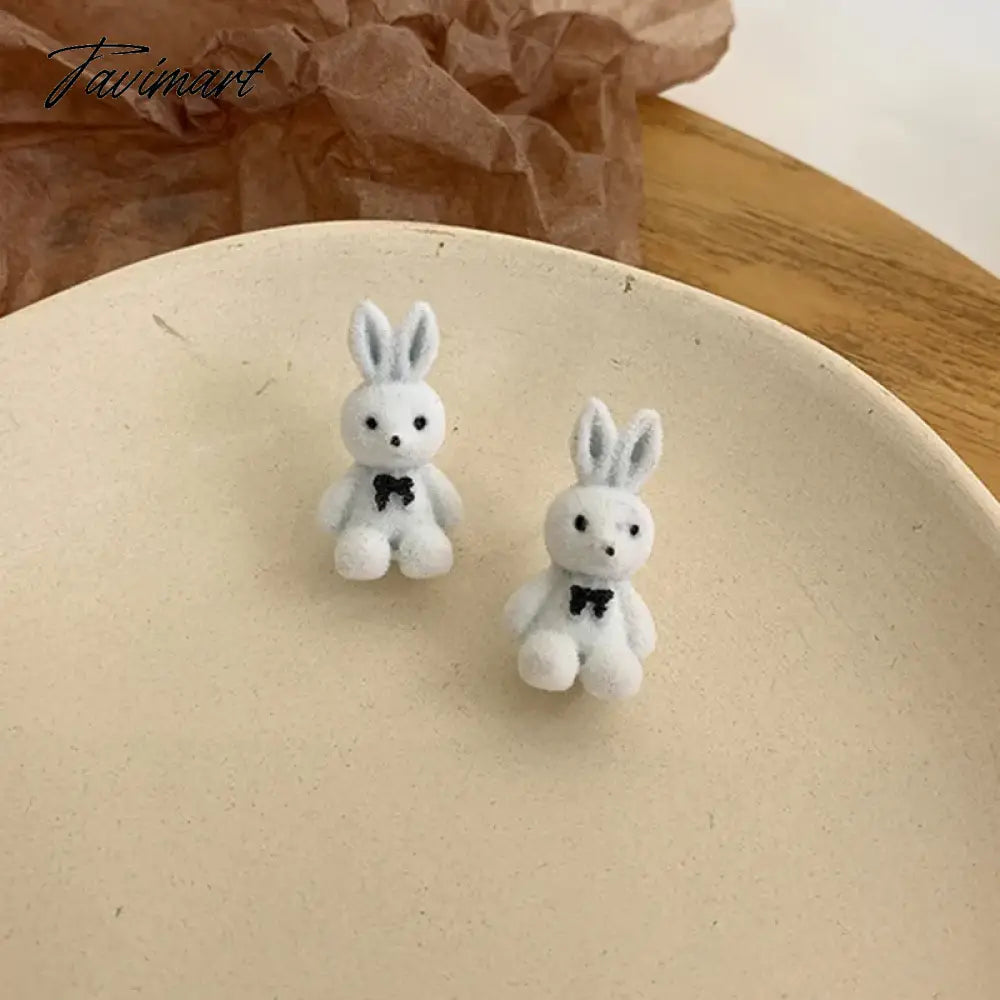 Tavimart Flocking Plush Rabbit Bear Stud Earrings Kawaii Brown Khaki Animal Earrings For Women Girls Korean Earring Jewelry Brincos Gifts