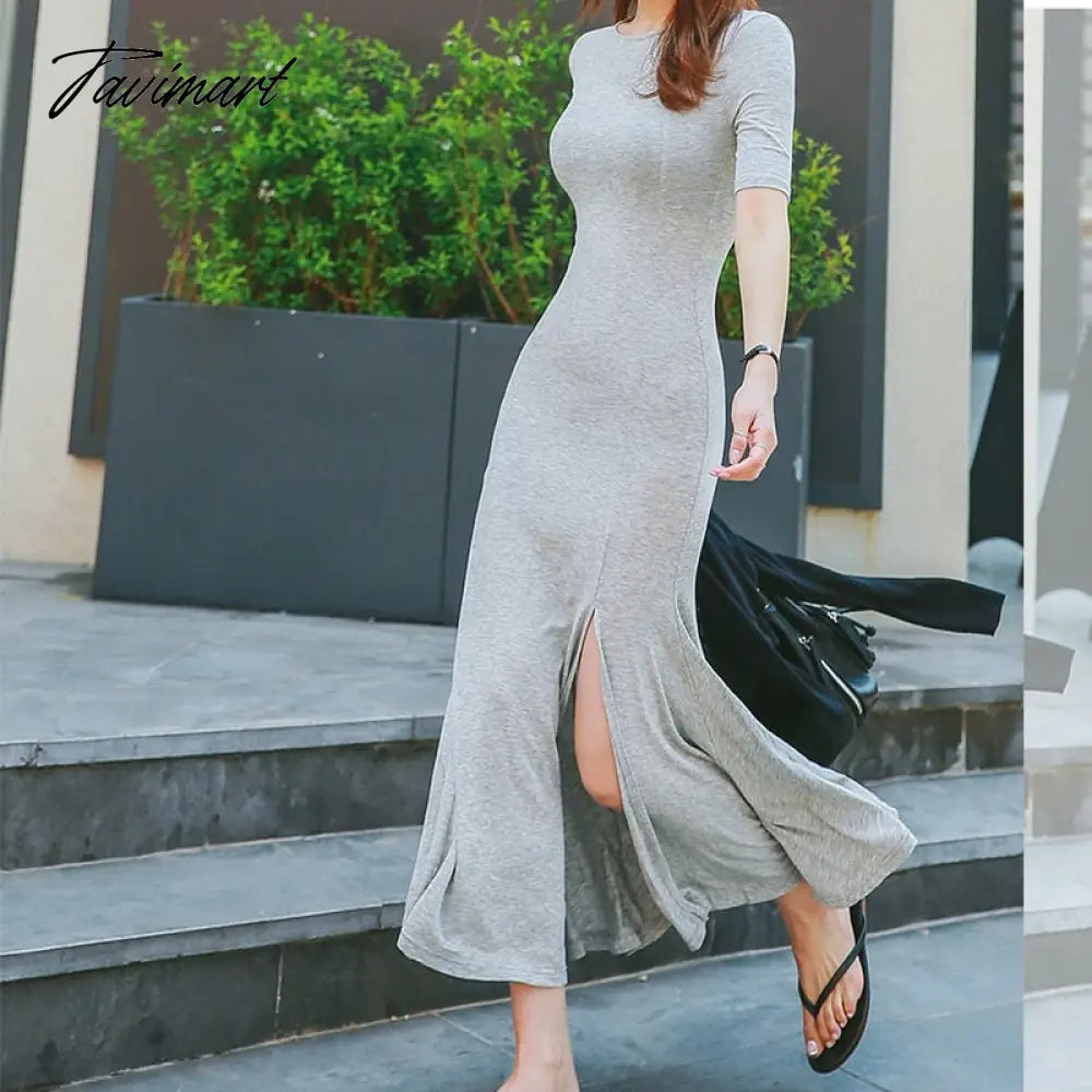 vzyzvFree Shipping New Fashion Plus Size XS-10XL Long Maxi Dress Summer Spring Short Sleeve Modal Dress With Slit Customized