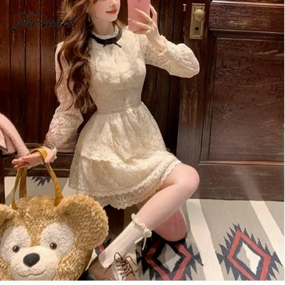 vzyzv -  French Elegant Lace Y2k Mini Dress Casual Long Sleeve Short Party Dress Woman Slim One Piece Dress Korean Fashion Cute Autumn