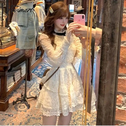 vzyzv -  French Elegant Lace Y2k Mini Dress Casual Long Sleeve Short Party Dress Woman Slim One Piece Dress Korean Fashion Cute Autumn