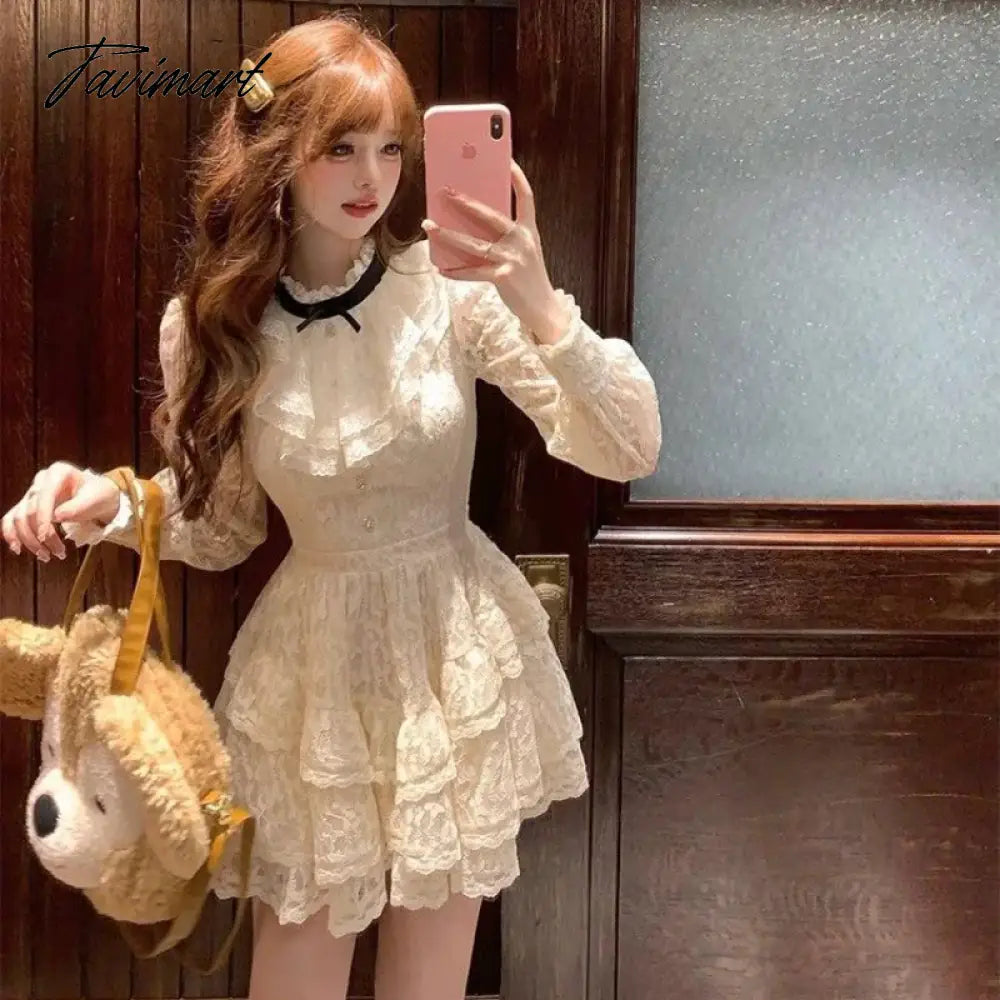 vzyzv -  French Elegant Lace Y2k Mini Dress Casual Long Sleeve Short Party Dress Woman Slim One Piece Dress Korean Fashion Cute Autumn