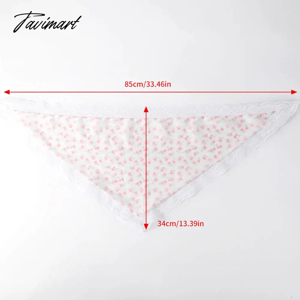 Tavimart French Floral Lace Triangular Scarf Headband Korean Girls Printed Turban Lolita Silk Scarf Headband Women's Hair Accessories