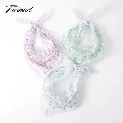 Tavimart French Floral Lace Triangular Scarf Headband Korean Girls Printed Turban Lolita Silk Scarf Headband Women's Hair Accessories