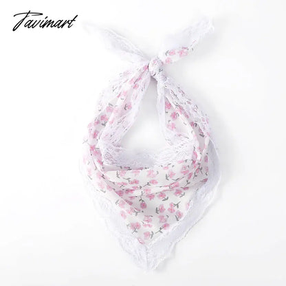 Tavimart French Floral Lace Triangular Scarf Headband Korean Girls Printed Turban Lolita Silk Scarf Headband Women's Hair Accessories