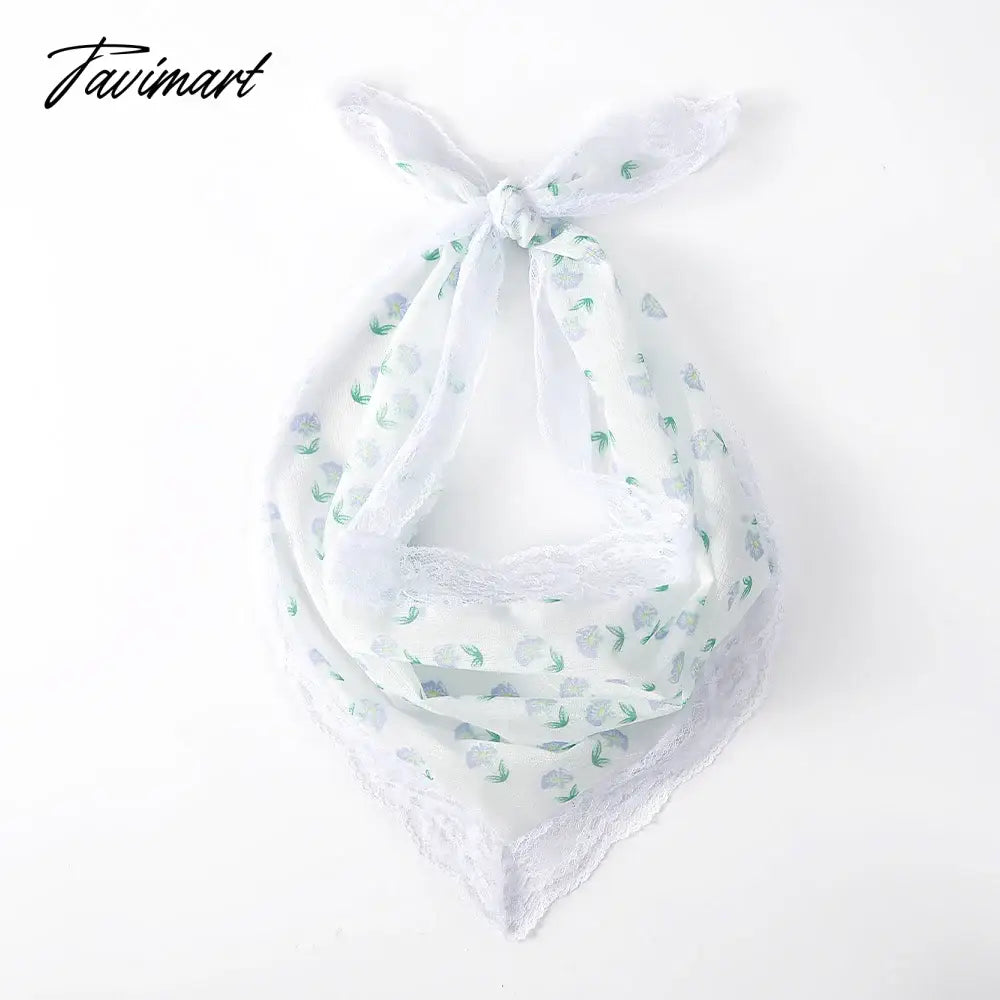 Tavimart French Floral Lace Triangular Scarf Headband Korean Girls Printed Turban Lolita Silk Scarf Headband Women's Hair Accessories