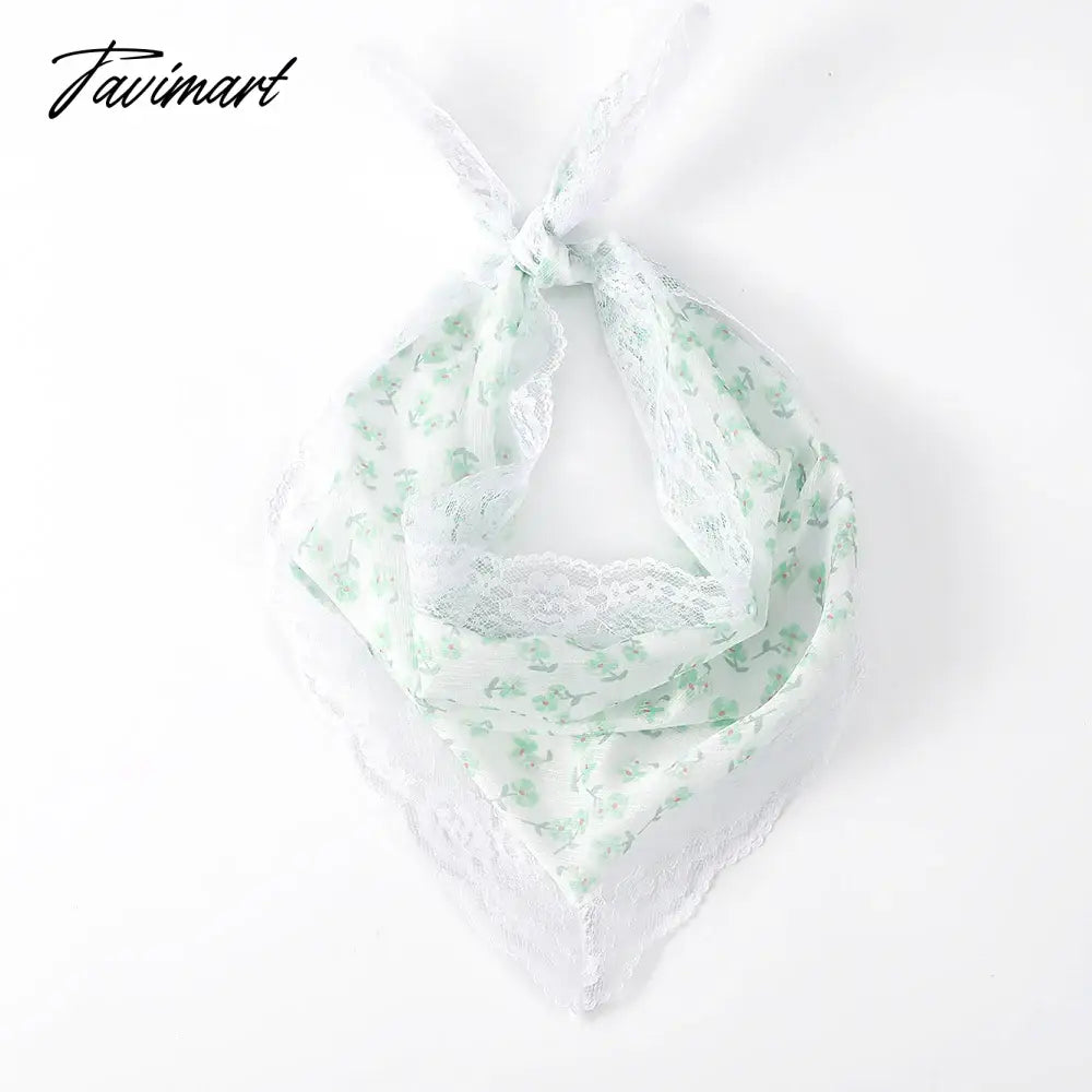 Tavimart French Floral Lace Triangular Scarf Headband Korean Girls Printed Turban Lolita Silk Scarf Headband Women's Hair Accessories