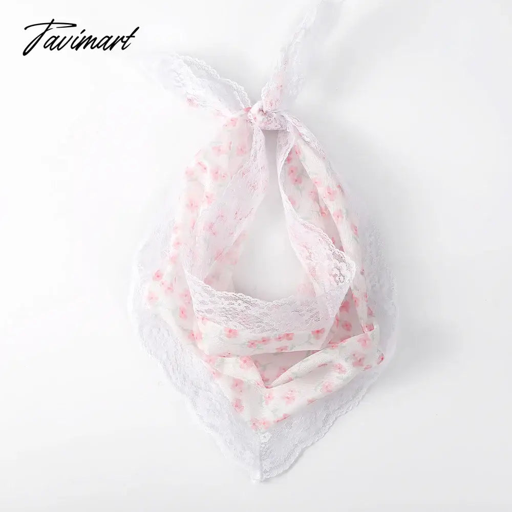 Tavimart French Floral Lace Triangular Scarf Headband Korean Girls Printed Turban Lolita Silk Scarf Headband Women's Hair Accessories