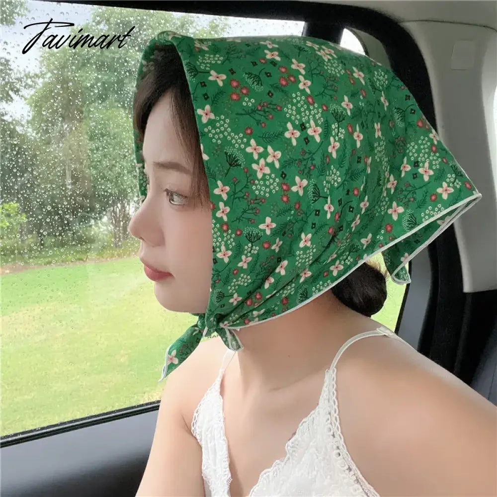 TAVIMART  -  French Retro Flower Small Scarf Headband Women Cotton Linen Neck Protection Thin Small Scarf Decorative Square Scarf Headscarf